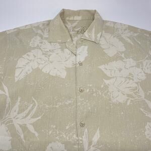 Tommy Bahama‎ Large Beige White Floral Pattern Hawaiian 100% Silk S/S Shirt